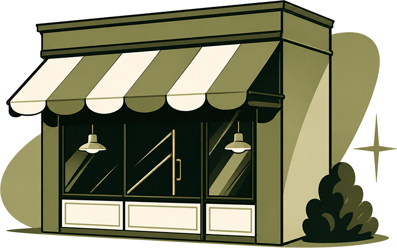 Retro illustration of a small Florida storefront representing Webraven's long-standing local business roots.