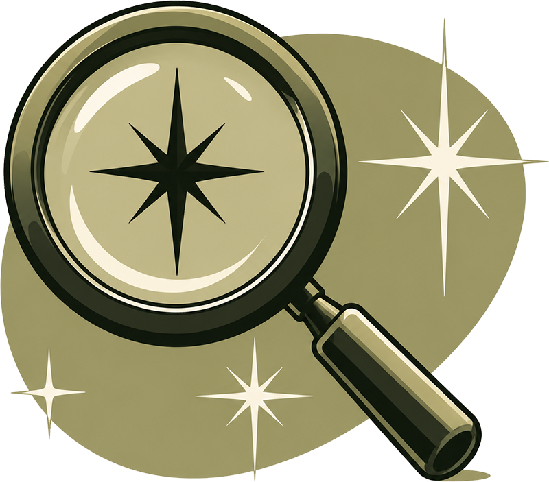 Retro magnifying glass illustration representing SEO and search visibility services.